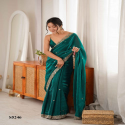 Premium Fendy Satin Saree with Beads & Pearl Embroidery Border